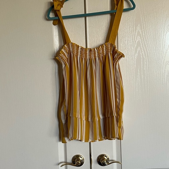 Bobeau Mustard striped grosgrain ribbon tank top 1X NEW with tag - Picture 3 of 9